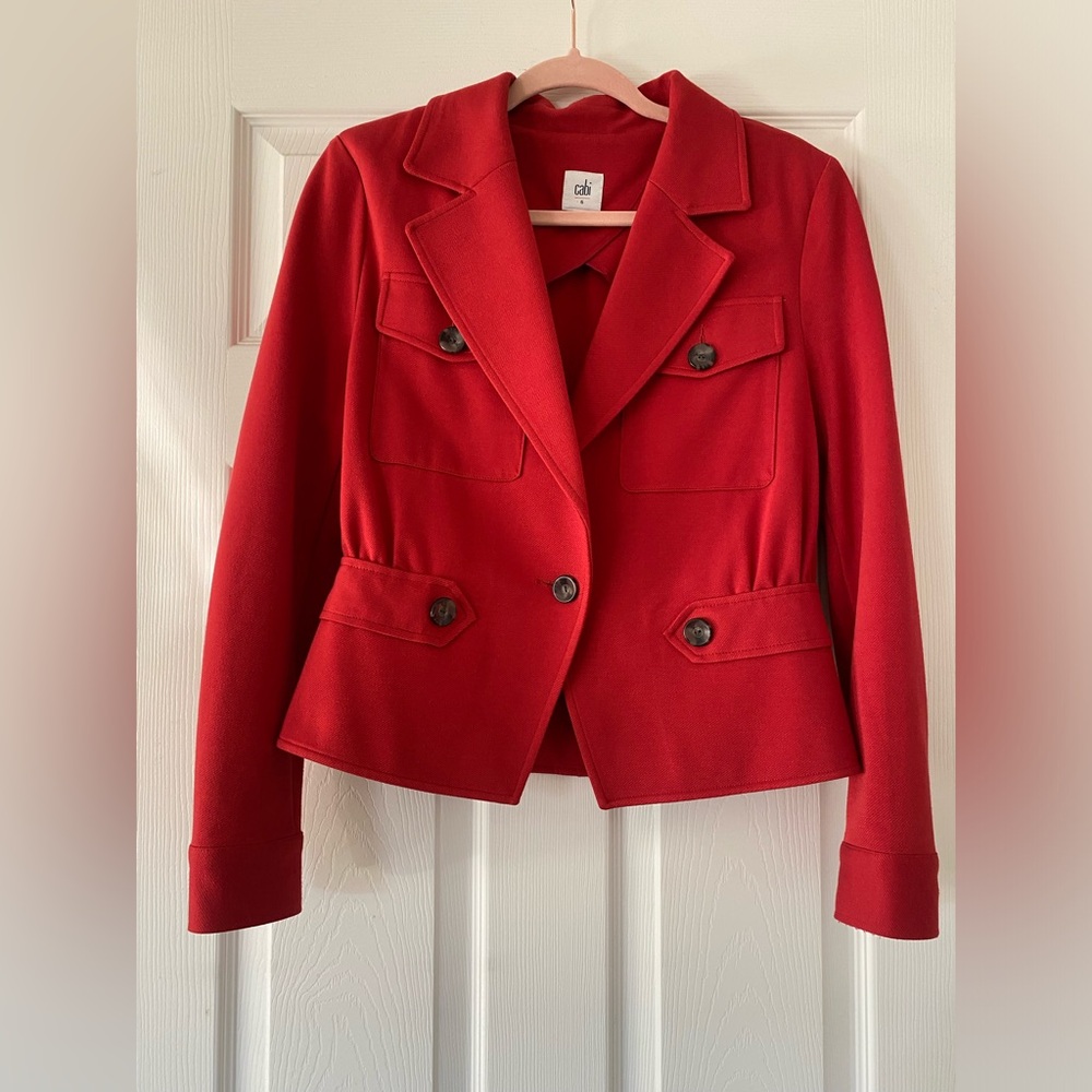 Cabi  #3374 Little Red Jacket Pocket Buttons Blazer Size 6‎